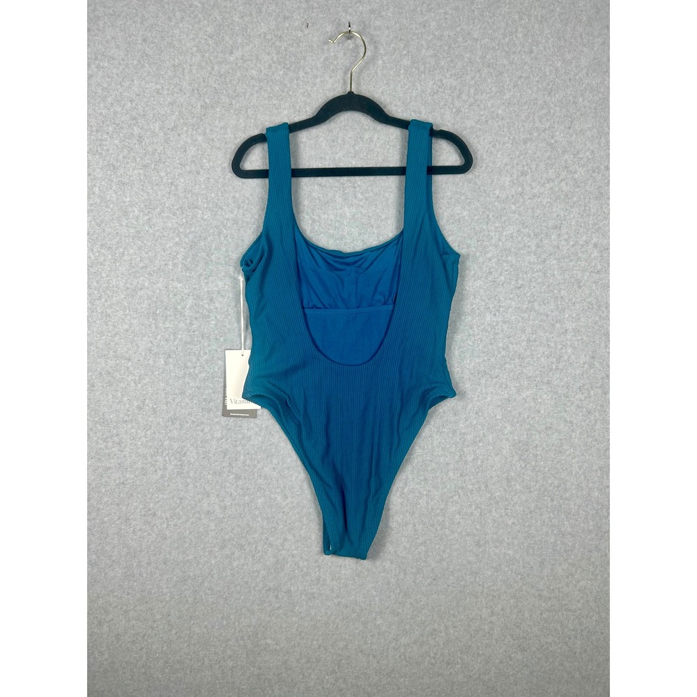 Vitamin A Reese One Piece Swimsuit EcoRib Scoop Back Teal High Cut Size M NWT - Picture 2 of 5